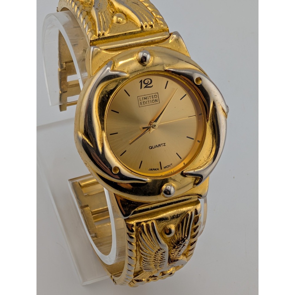 Limited Edition Men's Watch 36mm Case Gold 7.75" Band Eagles- New Battery